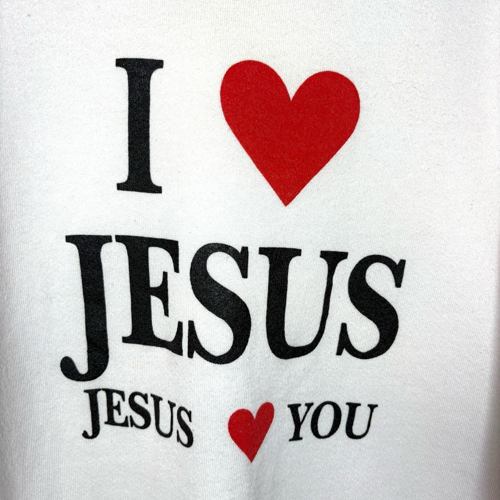 I love Jesus Jesus Loves You Vintage Crewneck Sweatshirt Women’s XL White - Picture 4 of 12